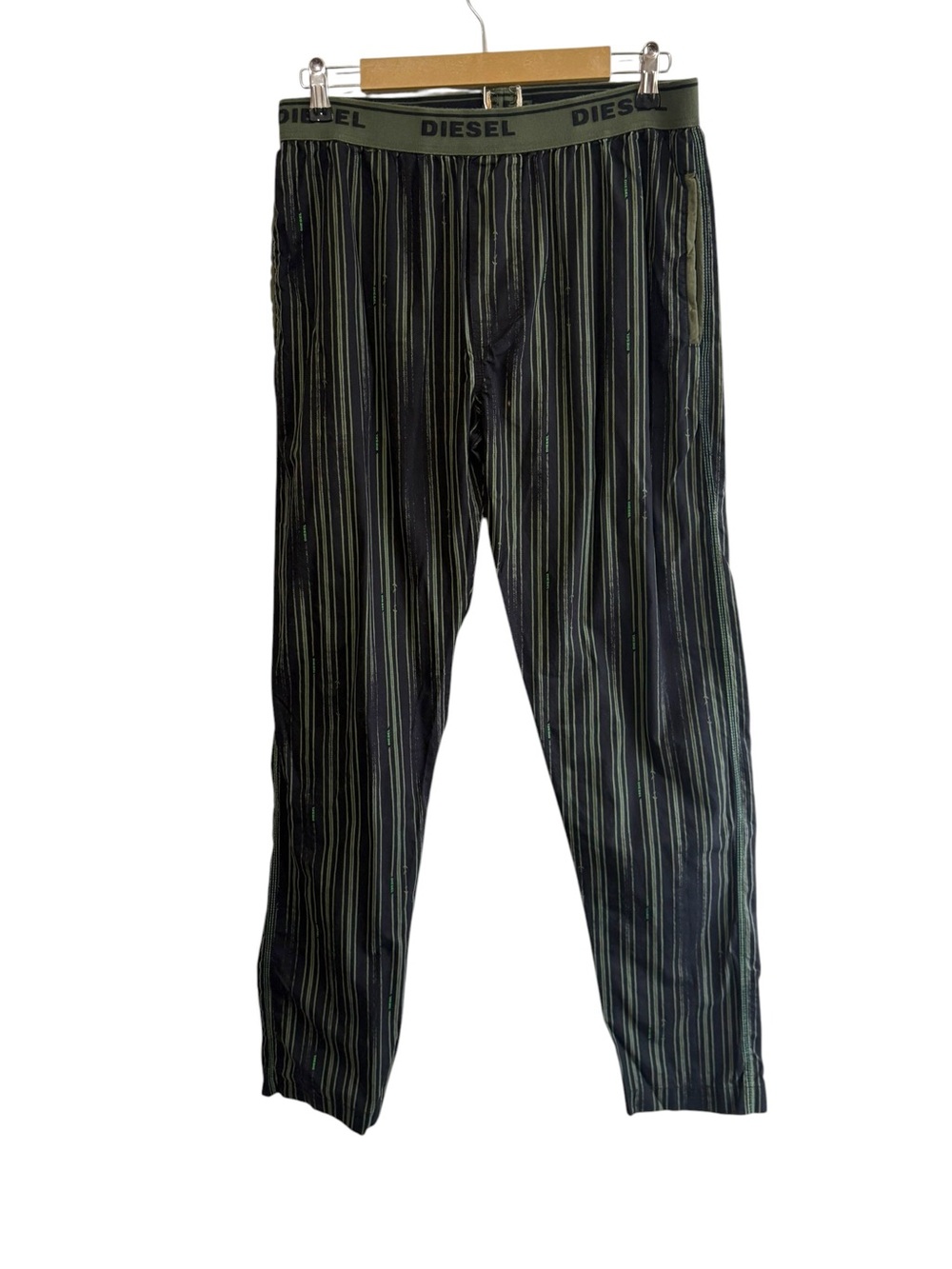 Diesel Men’s Black Green Striped Pull On Pants Straight Leg Relaxed Y2K Baggy